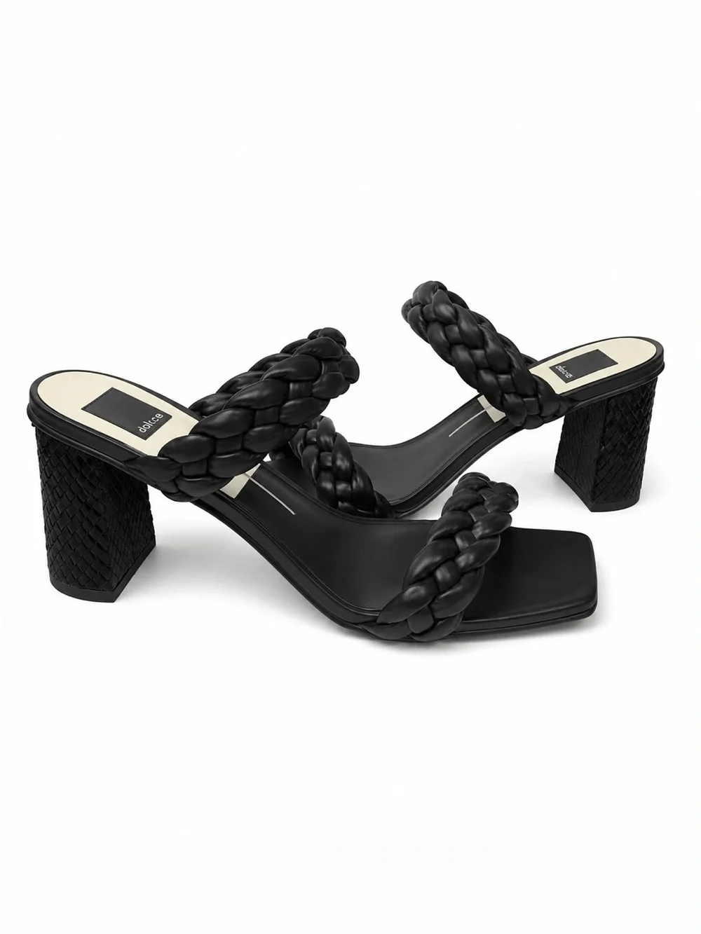 DOLCE VITA Women’s Black Braided Double-Strap Square Toe Block Heel Sandals 9.5